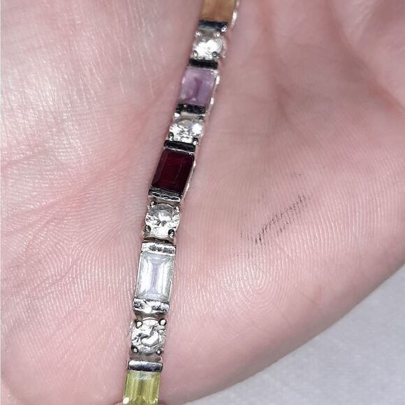 Sterling tennis bracelet with multicolored stones - Picture 9 of 9
